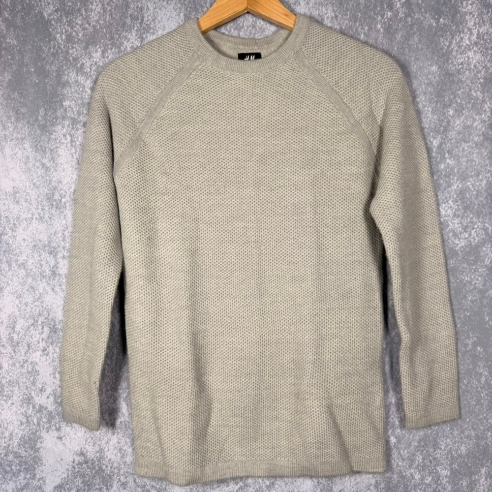 H&M Waffle Knit Sweater Women XS Grey Raglan Sleeve Texture Crew Neck